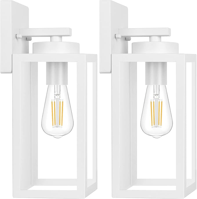 BesLowe Outdoor Wall Light Fixtures Exterior Waterproof Wall Lanterns Porch Sconces Lighting with E26 Sockets Modern White Outside Lights for House Patio Front Door Entryway 2-Pack