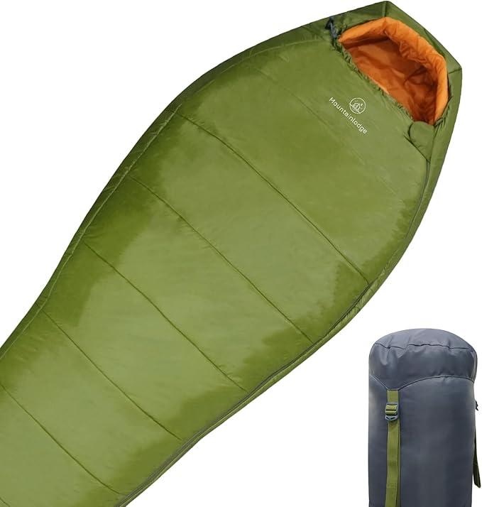 Mountainlodge 3-4 Seasons Shingle Sleeping Bag 15℉ with Inner Pocket for AdultPerfect for BackpackingTraveling and HikingIncluding Free Compression Stuff Sack.
