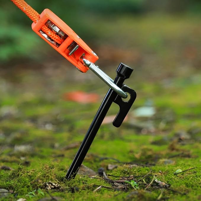 Camping Tent Stakes Steel Sand Pegs Set with 4 Heavy-Duty 25cm Metal Ground Stakes and Carry Bag for Outdoor Camping Beach and Wind-Resistant Tent Fixing Equipment