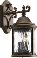 Progress Lighting Ashmore Collection 2-Light Water Seeded Glass New Traditional Outdoor Small Wall Lantern Light Antique Bronze