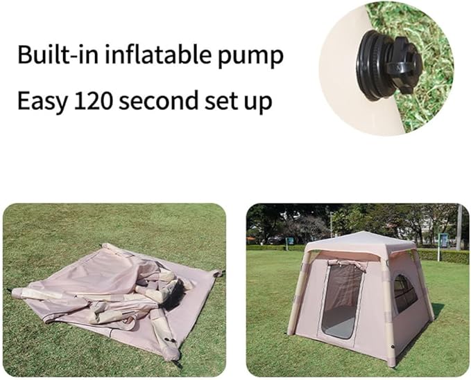 Inflatable Camping Tent for 3-4 Person Easy 2-Min Setup Luxury Air Tent Waterproof PU3000 &amp UPF 50+ Sun Protection Heavy Duty 300D Oxford Glamping Tent with Awning &amp Mesh Windows