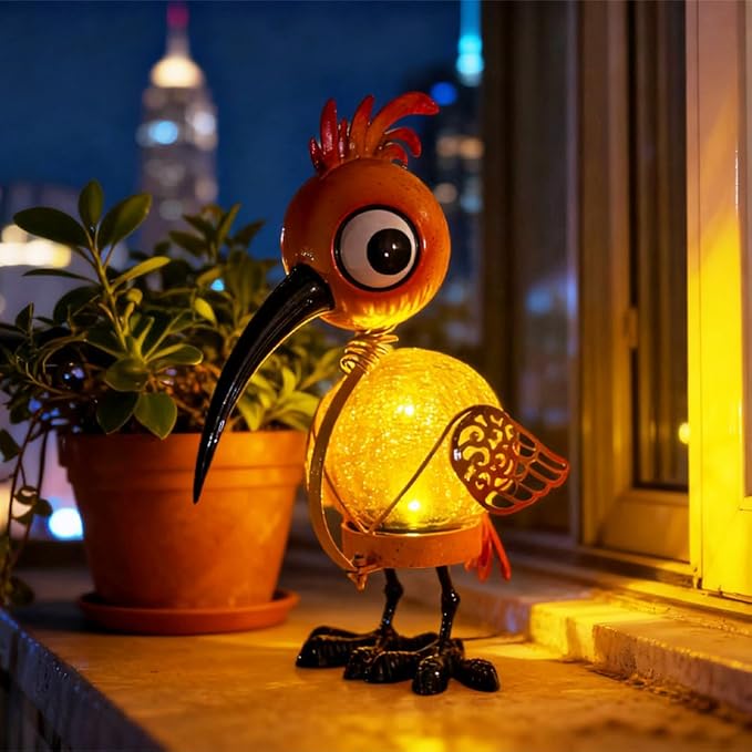Chicken Solar Lanterns Outdoor Waterproof LED Solar Lights Crackle Glass Decorative Rooster Tabletop Lantern Garden Yard Art Patio Porch Decor Gift for Women Moms (Orange)