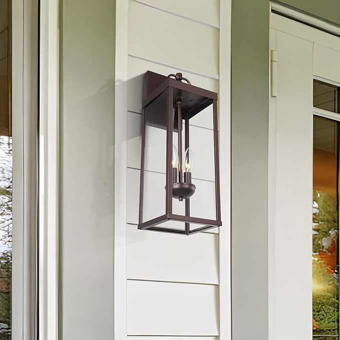 Outdoor Wall Sconce Light 20 Inch Tall Transitional Exterior Wall Lighting with Clear Glass Modern Outside Bronze Carriage Lantern Lamp for Front Porch Garage Garden Patio Corridor Doorway