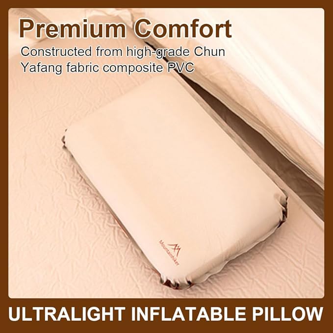 Ultralight Inflatable Pillow High Rebound Compressible Travel Pillow Neck Protect Portable Self Inflating Pillow for Camping Travel Hiking (Khaki Inflatable Pillow)