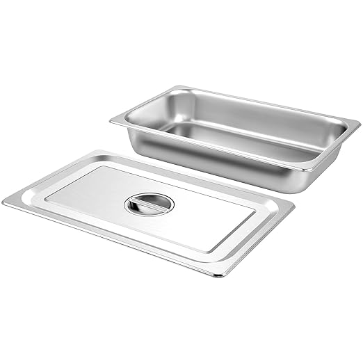 VEVOR 4 Pack Stainless Steel Hotel PansFull Size 4 Inch Deep 0.8mm Thick Anti Jam Commercial Food Pans with lidCatering Food Storage Metal Pan for Steam Tables Restaurants20.8 x 13 x 4 inch.