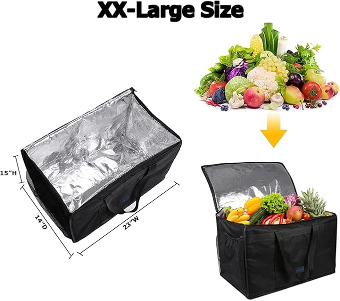 cherrboll Insulated Food Delivery Bag with Side Pockets Thick Insulation Commercial Thermal Carrier for Restaurant Catering or Food Transport - 23 x 14 x 15