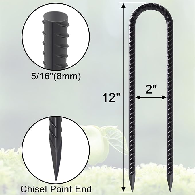 VVOKGO Trampoline Stakes 12 Inches Anchors High Wind Heavy Duty 8-Pack U Shaped Tie Down Anchor Kit for Ground Camping Tent Soccer Net Swing Set Black