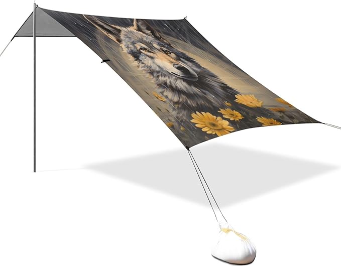 Camping Sun Shelters Wolf with Yellow Flower Beach Canopy 126 * 110.2in