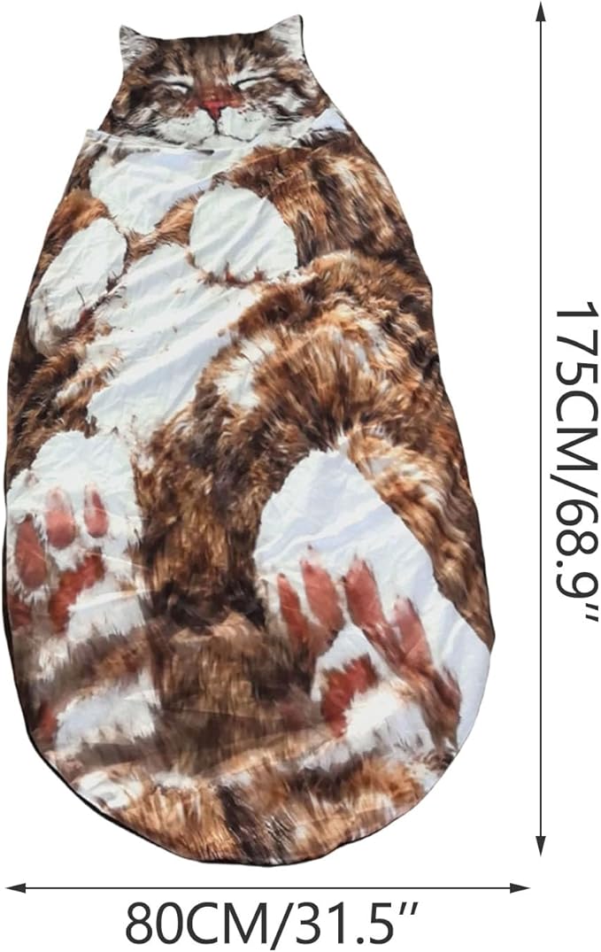 Adult Cat Pattern Envelope Sleeping Bag - Plush Cat Envelope Sleeping Bag for Adult - Plush Warm Washable Camping Blanket