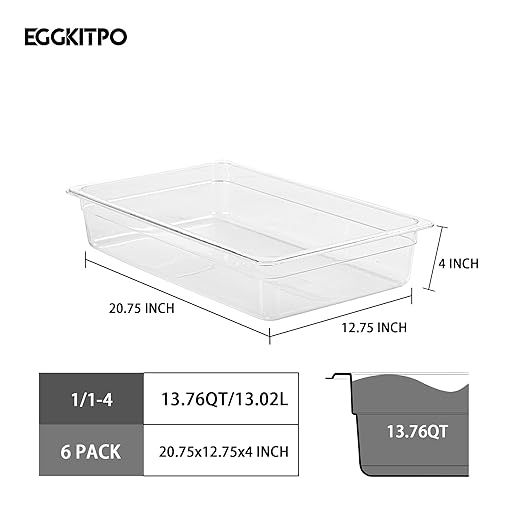 EGGKITPO 6-Pack 1/1 Size Food Pan 4 Inch Deep BPA Free Polycarbonate Food Storage Containers for Busy Kitchen Stackable Clear Hotel Pan for Buffet Party Supplies Dishwasher Safe