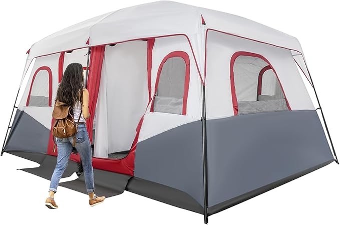 8-12 Person Outdoor Camping Tent 2 Room with Room Divider210D Oxford Cloth Outdoor Tentwith 2 Doors 6 WindowsEasy Carry for Outdoor Camping Hiking Picnic 14.11 x 10.01 x 6.66 Ft