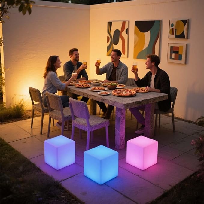 8-in Solar Cube Light Outdoor Waterproof 16 Colors Illuminate Cube Floor Lamp Dimmable Glowing LED Tesseract Cosmic w/Ground Stake &amp Remote Dynamic Effect for Garden Yard Patio Mood Ambient Ligh