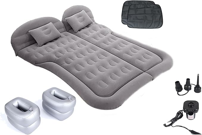 Inflatable SUV Air Mattress Thickened Flocking Inflatable Car Camping Travel Air Mattress with 2 Pillows &amp Air PumpPortable Car Sleeping Bed for SUV|MPV|Minivan