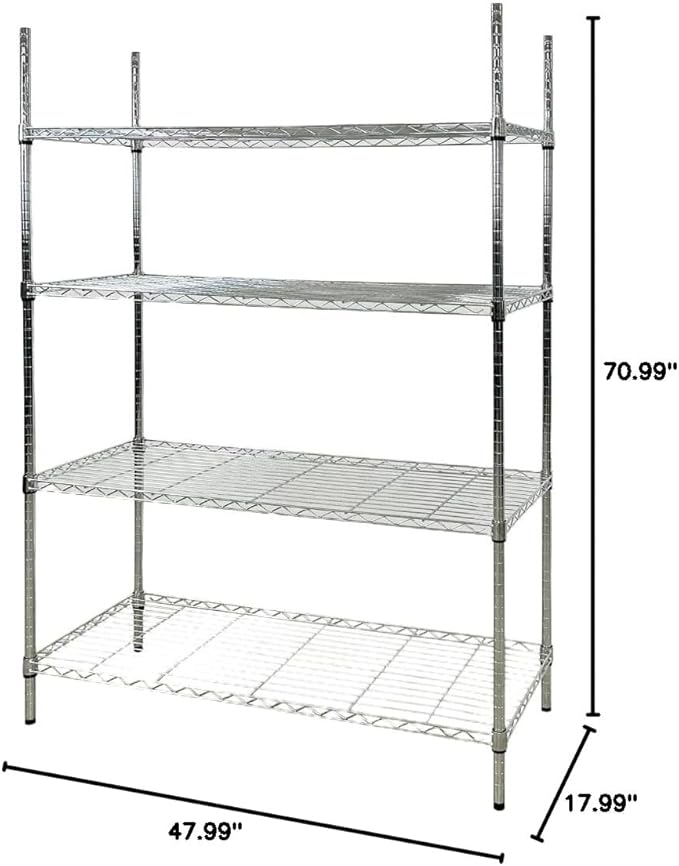 Commercial Chrome Wire Shelving Rack 4 Tier Wire Shelf for Storage All Stainless-steel Heavy Duty W48xD18x H71 ETL