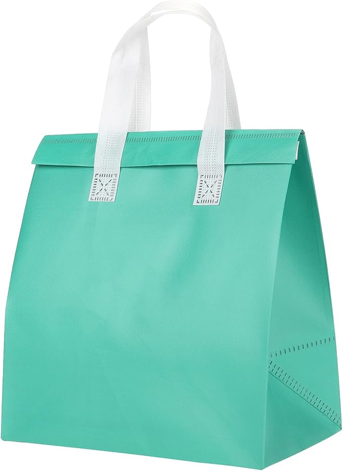PATIKIL Insulated Take Away Bags 25 Pcs Insulation Cooler Bag Grocery Thermal Bags 11.8 x 7.9 x 12.6 Inch for Hot Cold Frozen Food Delivery Mint Green