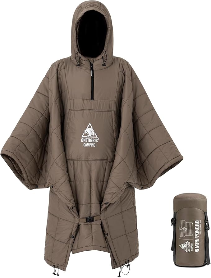 ONETIGRIS Camping Blanket Poncho with with Recycled Synthetic InsulationWearable Hoodie Blanket | Ultralight Water-Resistant Warm Camping Blanket for Outdoor Hiking Stadium