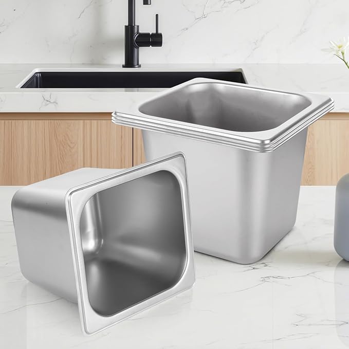 6 PCS Stainless Steel Hotel Pan 1/6 Size 6 Deep Stainless Steel Steam Pan Commercial Food Pans 1/6 Size Steam Table Pans StainlessSteel Rectangle Panss for Hotel Restaurant Buffet Home