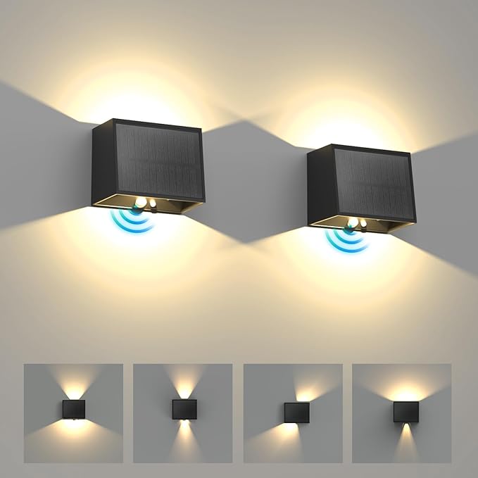 T-SUN Solar LED Wall Light Outdoor Dusk to Dawn Motion Sensor Solar Lantern Sconce with 3 Lighting Modes Wireless Exterior Porch Light Fixture for Fence Patio Yard Garage Garden