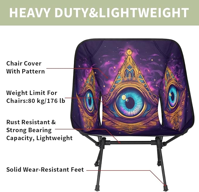 Evil Eye Pattern Camping Chair Lightweight Portable Chairs for Adults Easy Installation Outdoor Foldable Camping Chair for Camping Fishing Hiking Picnic Beach