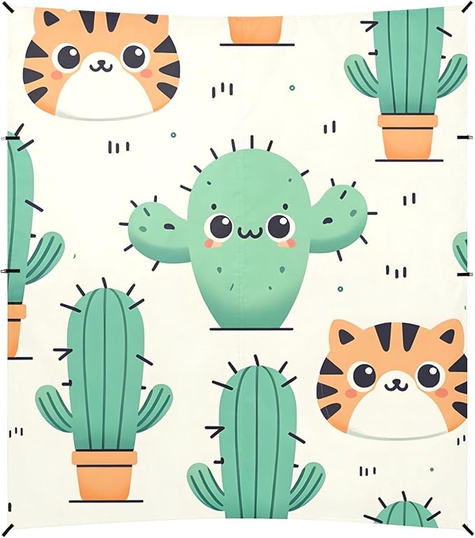Cartoon Simple Cactus Cute Tiger Face Camping Sun Shelter Beach Tent Portable Beach Sun Shade Outdoor Canopy for Camping Trips Fishing Picnic