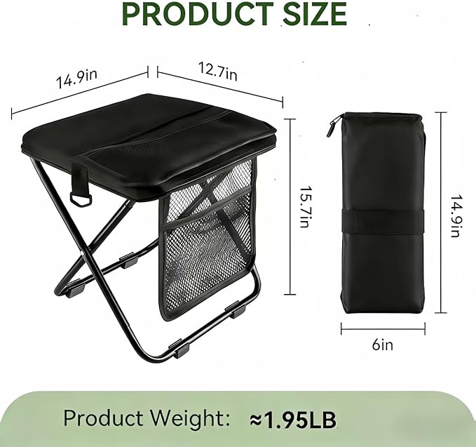 Extra Large Foldable Backpack Stoolpockets and side pockets Compact adult-sized portable stool ideal for camping hiking outdoor activities and events Maximum weight capacity 300 lbs (Black)