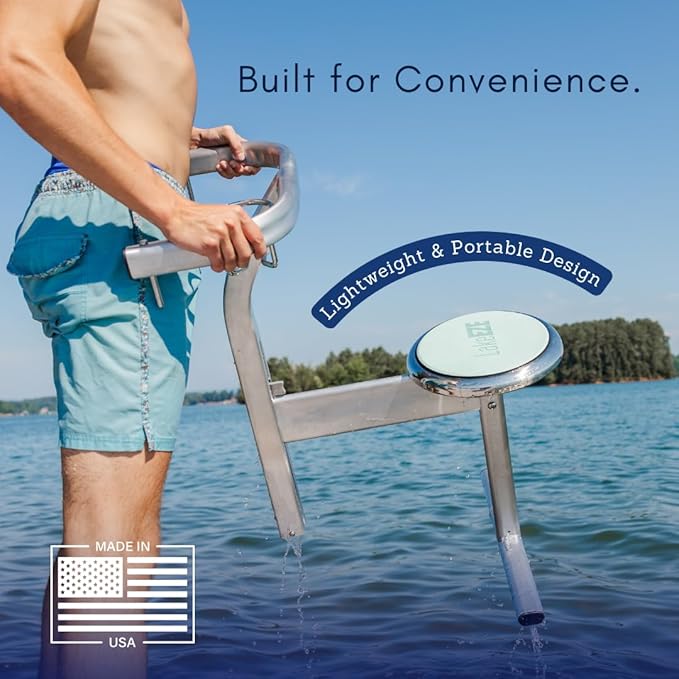 LakeEze Swim Stool (Navy Blue Pair) – Premium Dock Accessory for Water Seating – Adjustable Height for Docks Pools &amp Waterside Use – Built-in Cup Holder – UV-Resistant Durable Made in The USA