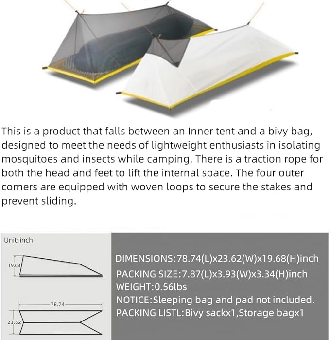 Ultralight Sleeping Bag Survival Bivy Sack1 Person Trekking TentOutdoor Insect-Proof for BacakpackingClimbingCamping