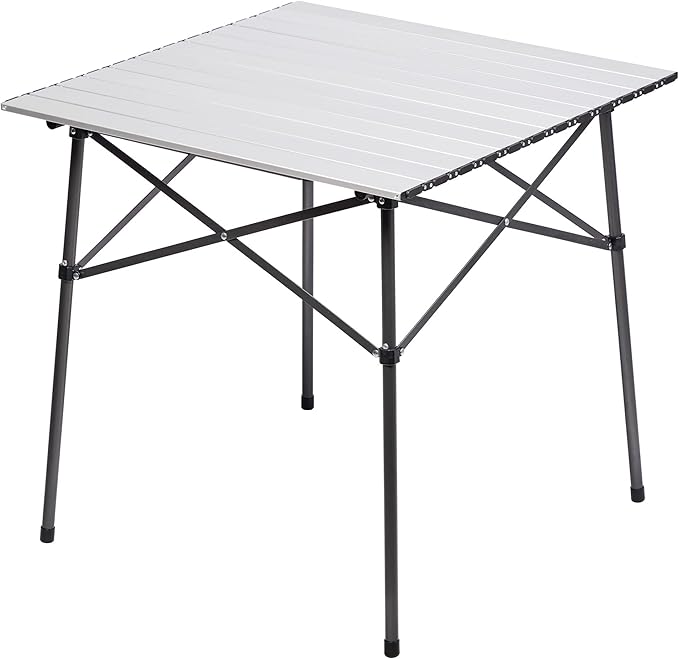 Portal Lightweight Aluminum Folding Square Table Roll Up Top 4 People Compact Table with Carry Bag for Camping Picnic Backyards BBQ Silver