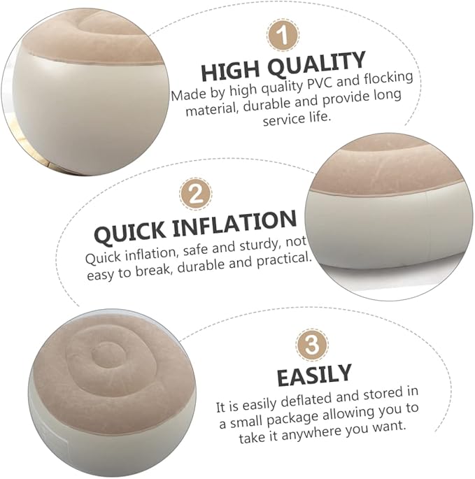 Inflatable Travel Foot Stool Flocking Lazy Stool Quick Inflation for Car Airplane Office Desk