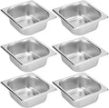SHEUTSAN 6 PCS 1/6 Size Steam Table Pan 2.5 Inch Deep Metal Pan Small Stainless for Hotel Restaurant Buffets Party