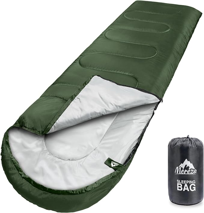 MEREZA Sleeping Bags for Adults Cold Weather Mens Warm Sleeping Bag for Big and Tall Girls Boys with Compression Sack for 3-4 Season Camping Backpacking Hiking