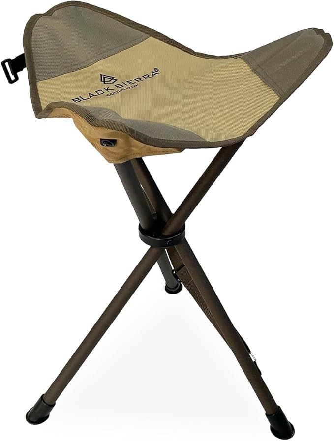 Black Sierra Folding Hunting Stool w/Shoulder Strap Supports 225 lbs Lightweight Collapsible Tripod Seat Foldable Steel Frame Chair Perfect for Hunting Blind Fishing Hiking Travel