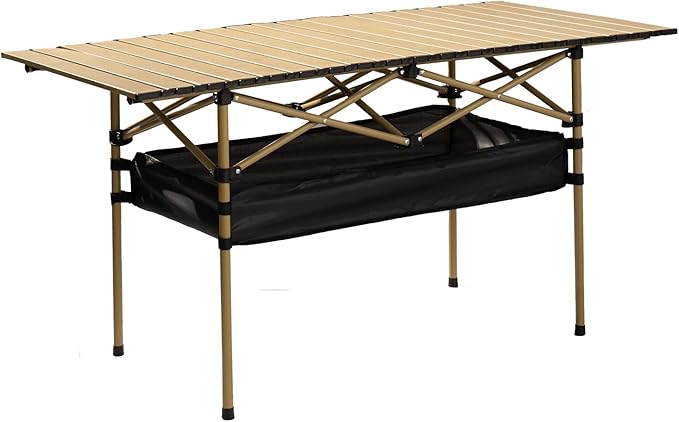 Outdoor Folding Table 7.93LBS Ultralight Camping Table with Built-in Storage &amp Carry Bag 225LBS Heavy Duty Aluminum Tabletop Carbon Steel Frame for Camping Picnic Beach BBQ
