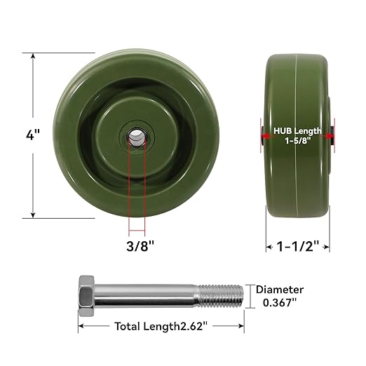 4 X1.5 High Temperature Caster Wheels: -40° F to +475° F Epoxy Resin Wheel (Made in USA) Ball Bearing-3/8 Bore Heavy Duty-700LB Capacity(10 Pack)