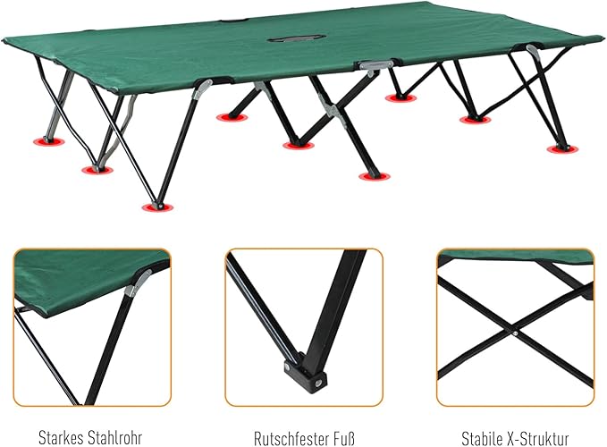 Outsunny 2 Person Folding Camping Cot for Adults 50 Extra Wide Outdoor Portable Sleeping Cot with Carry Bag Elevated Camping Bed Beach Hiking Green
