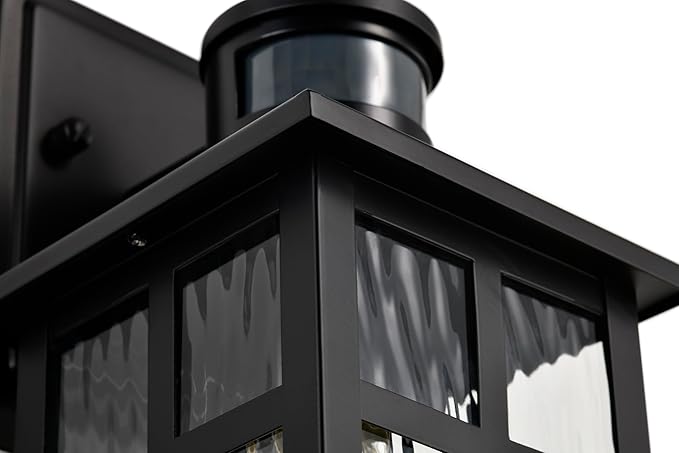 Edvivi Outdoor Wall Lights Exterior Dusk to Dawn Motion Sensor Outdoor Lighting Fixture with Water Glass 12 in. H 1-Light Matte Black Waterproof Wall Lantern Light for Patio Garden Garage Entryway