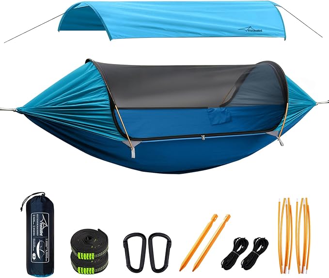 Camping Hammock Tent with Mosquito Net and Removable Sunshade 4 in 1 Function Lightweight Hanging Hammocks Tree Straps Swing Bivvy Ground Tent for Outside Hiking and Travel