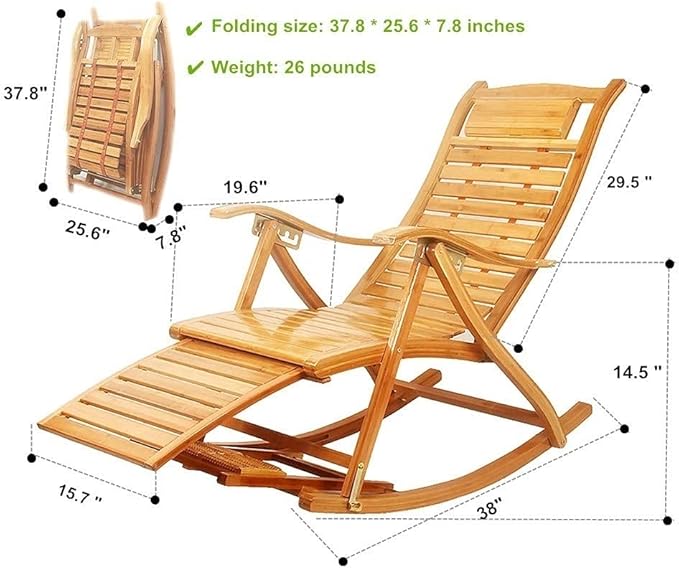ReclinerWood Foldable Rocking Chair Adult Nap Chairs PortableErgonomic Lounge ChairCamping Beach Portable Chairs for AdultsPortable Recliners Poolside Outdoor Y