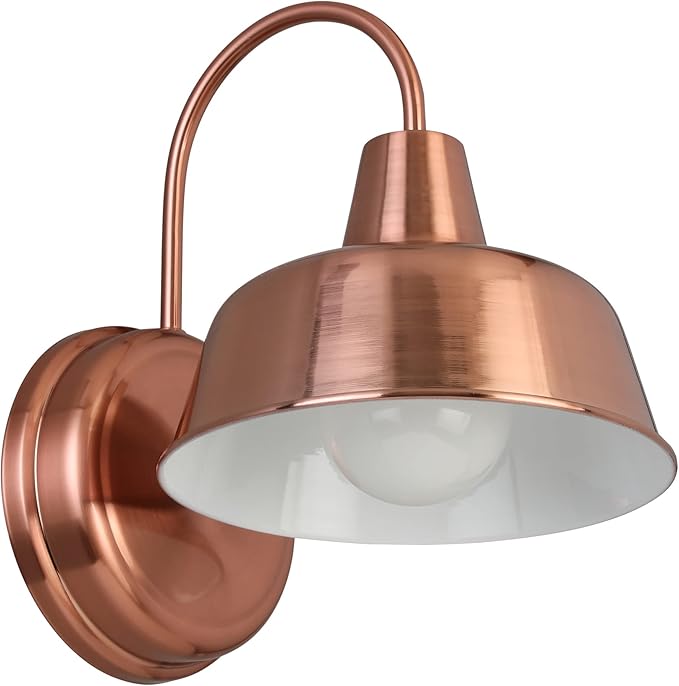 Design House Mason Farmhouse Gooseneck Barn Light Outdoor Exterior Porch or Patio Wall Light Fixture Copper Paint 8 Inch Diameter 1-Pack 588434