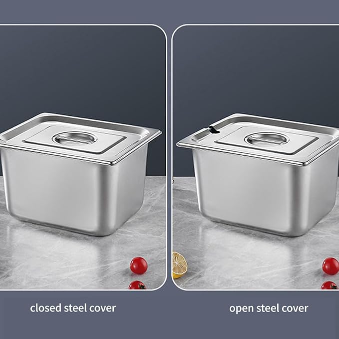 Stainless Steel 1/3 Size Kitchen Pan with Lid for Commercial Food Preparation and Space Saving Storage Container