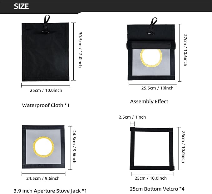 Stove Jack Kit for Tent Stove Jack with Rain Flap 2.7/3.9 /DIY Fire Resistant Hole High Temperature Resistance for Canvas Tent Bell Tent Camping