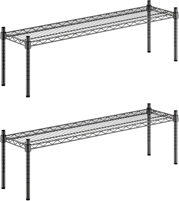 2 Pack 12 x 48 x 14 Black Wire Dunnage Rack – Heavy Duty Storage Shelf for Commercial Use NSF