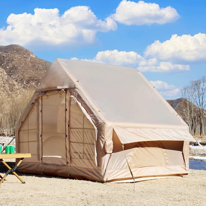 Inflatable Tents for Camping Blow Up Tent with Hand Pump for 2-6 Person Easy Setup 4 Seasons Waterproof Windproof Outdoor Oxford Cabin Tent House with Mesh Windows &amp Doors for Friend Family Trav