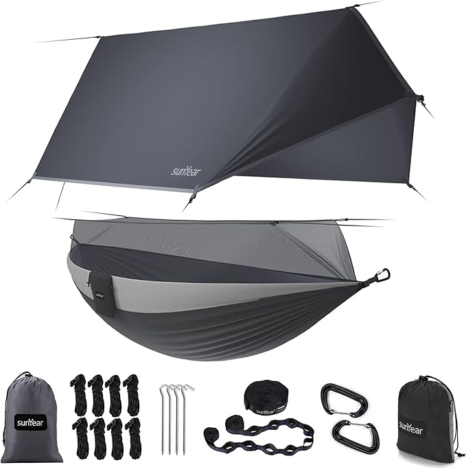 Sunyear Camping Hammock Portable Single &amp Double Hammock with Net 2 Person Hammock Tent with 2 * 10ft Straps Best for Outdoor Hiking Survival Travel
