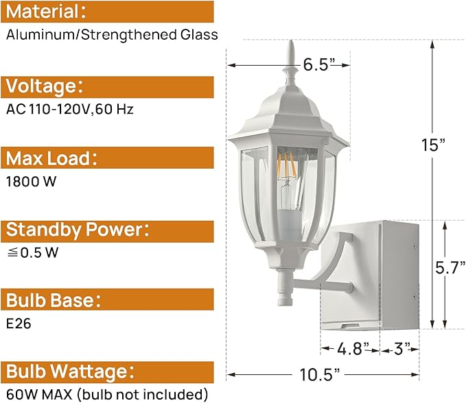 Upgraded Porch Lights Outdoor Wall Light with GFCI Outlet Waterproof Exterior Lighting Fixtures Wall Mount Outside Light for House Patio GarageWhite1 PackNo Sensor