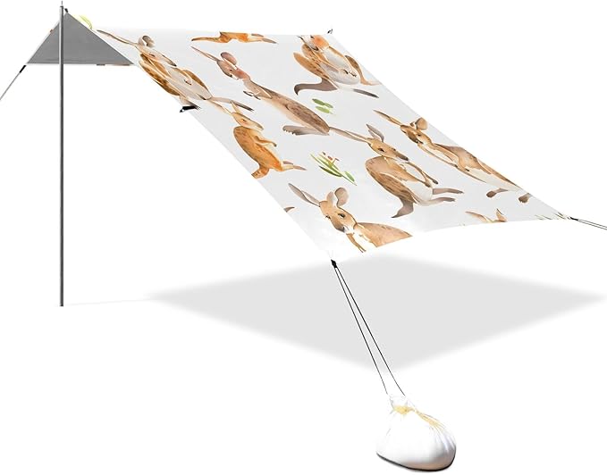 Cartoon Kangaroo Camping Sun Shelter Beach Tent Portable Beach Sun Shade Outdoor Canopy for Camping Trips Fishing Picnic