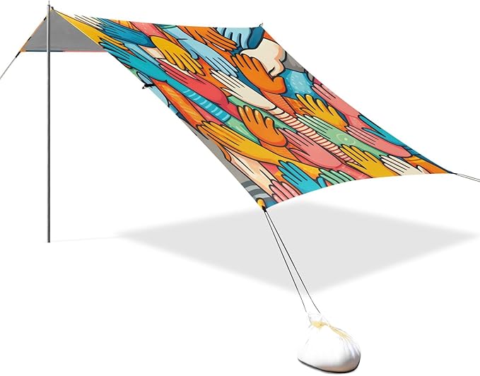 Diverse Colorful People Hands Camping Sun Shelter Beach Tent Portable Beach Sun Shade Outdoor Canopy for Camping Trips Fishing Picnic