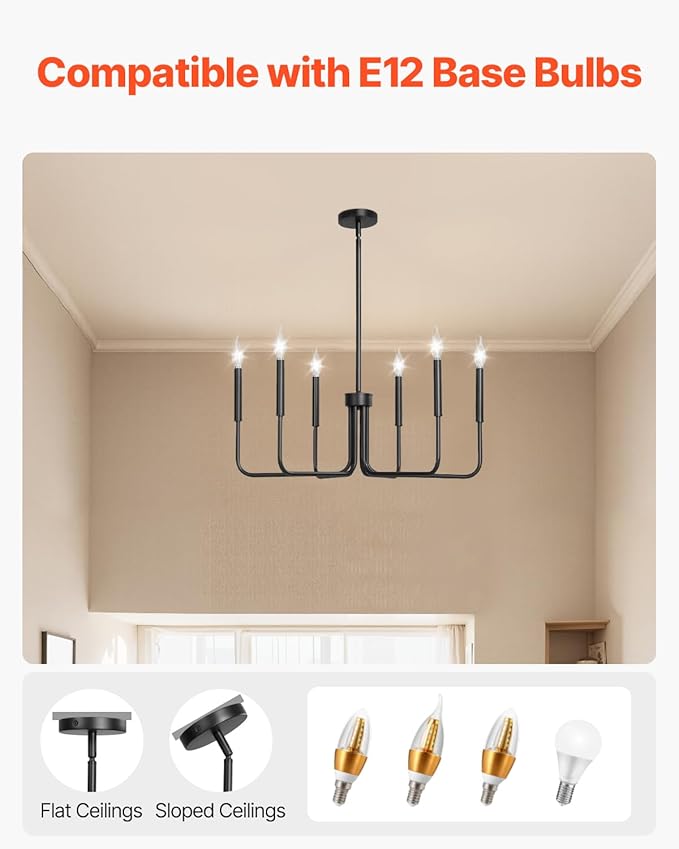 VEVOR 6-Light Chandelier Metal Farmhouse Chandelier Adjustable Height Dining Room Hanging Light Fixture for Ceilings Modern Chandelier for Bedroom Foyer Hall Kitchen Living Room and Entryway