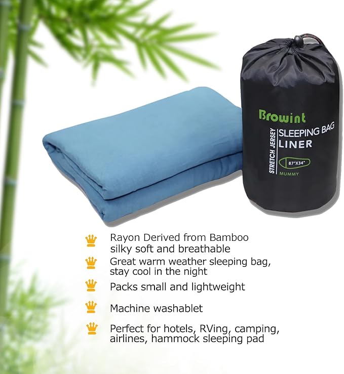 Travel Sheets for Hotel Rayon Derived from Bamboo Stretchy Sleep Sack for Adults Warm Weather/Summer Sleeping Bag Liner for Camping and Travel Rectangular with Pillow Pocket Mummy Cooling Sheets
