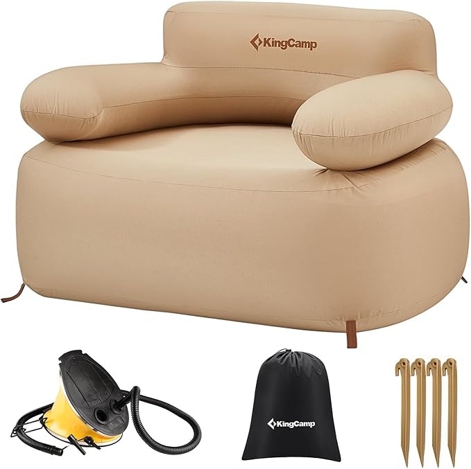 KingCamp Double Camping Inflatable Couch 880LB Heavy Duty Outdoor Loveseat Air Sofa Reinforced Dual-Layer Rip-Resistant 2 Person Inflatable Sofa for Camping Backyard RV &amp Patio